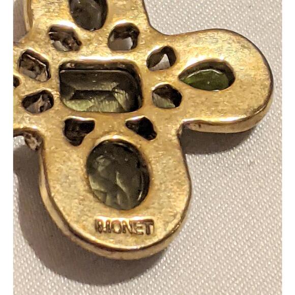 Vintage MONET Colored Rhinestone Cross Dangle Earrings Gold Tone 1.75" Signed - Picture 8 of 8